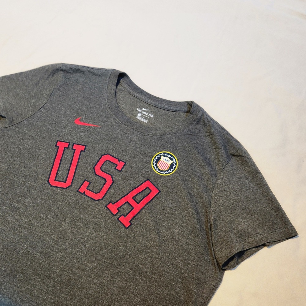 Nike USA Olympic Team T-Shirt Womens‎ Gray Short Sleeve Graphic Top Size L